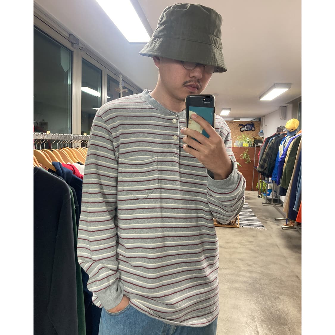 타케오 키쿠치 스트라이프 헨리넥 상품이미지1