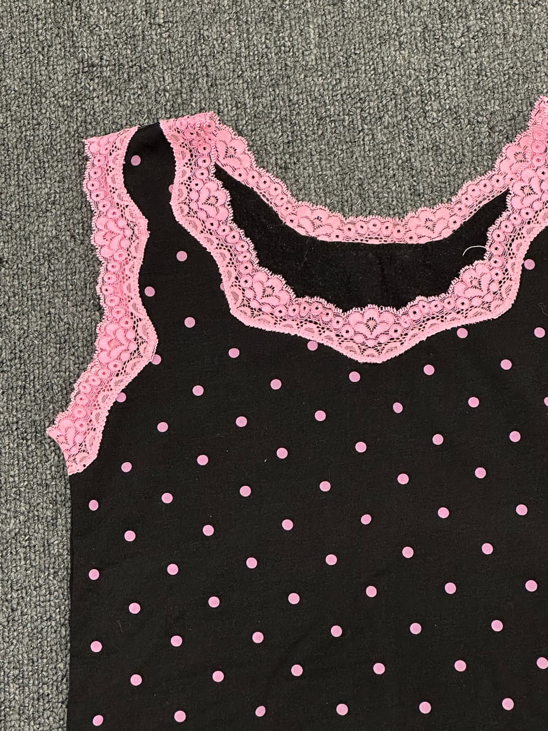 M)Japanese vintage 여성 블랙핑크 도트 레이스 나시 상품이미지2
