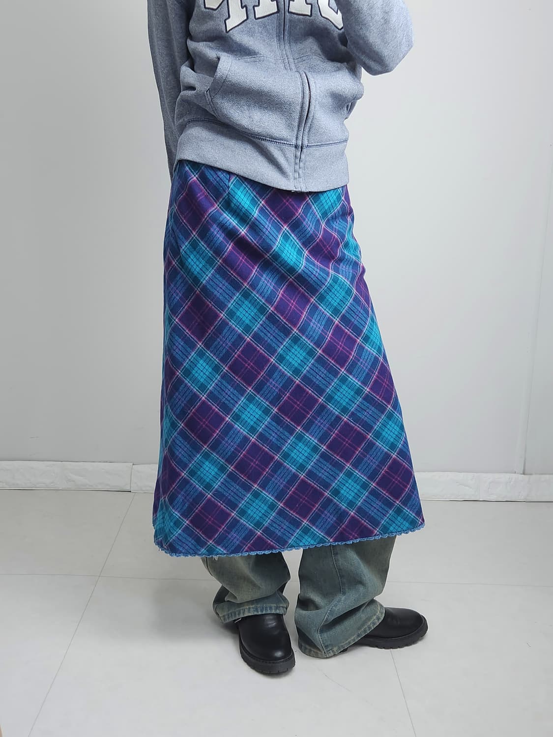 체크 롱 스커트 상품이미지3