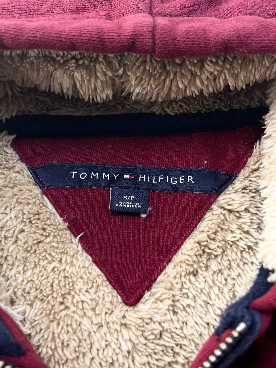 타미힐피거 빅로고 버건디 양털 후드집업 상품이미지7