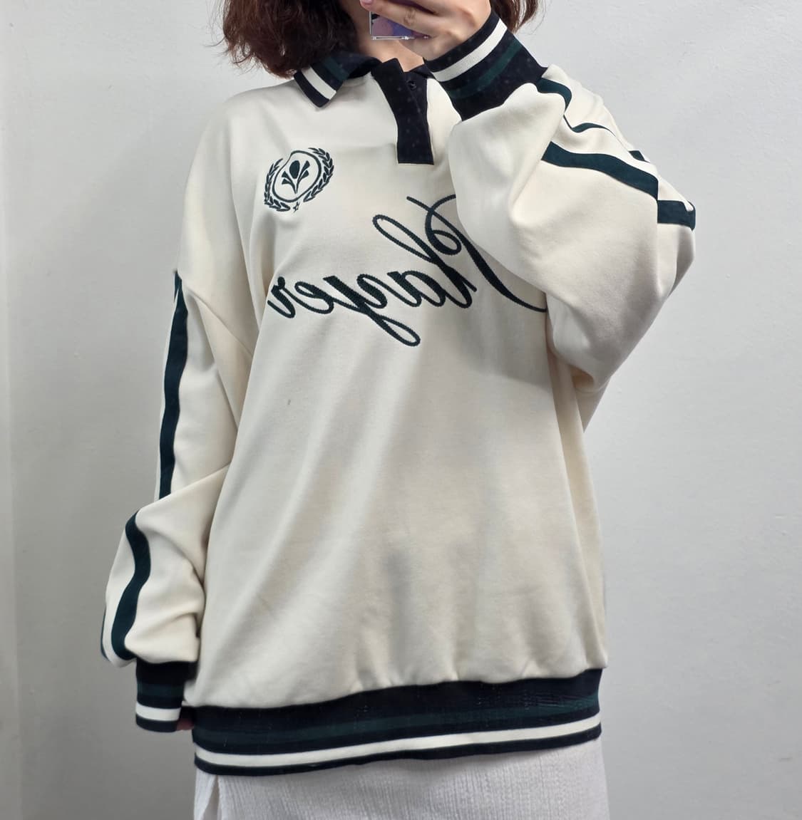 [프립]S/H&M 디바이디드 배색카라 티셔츠 크림 그린 상품이미지1