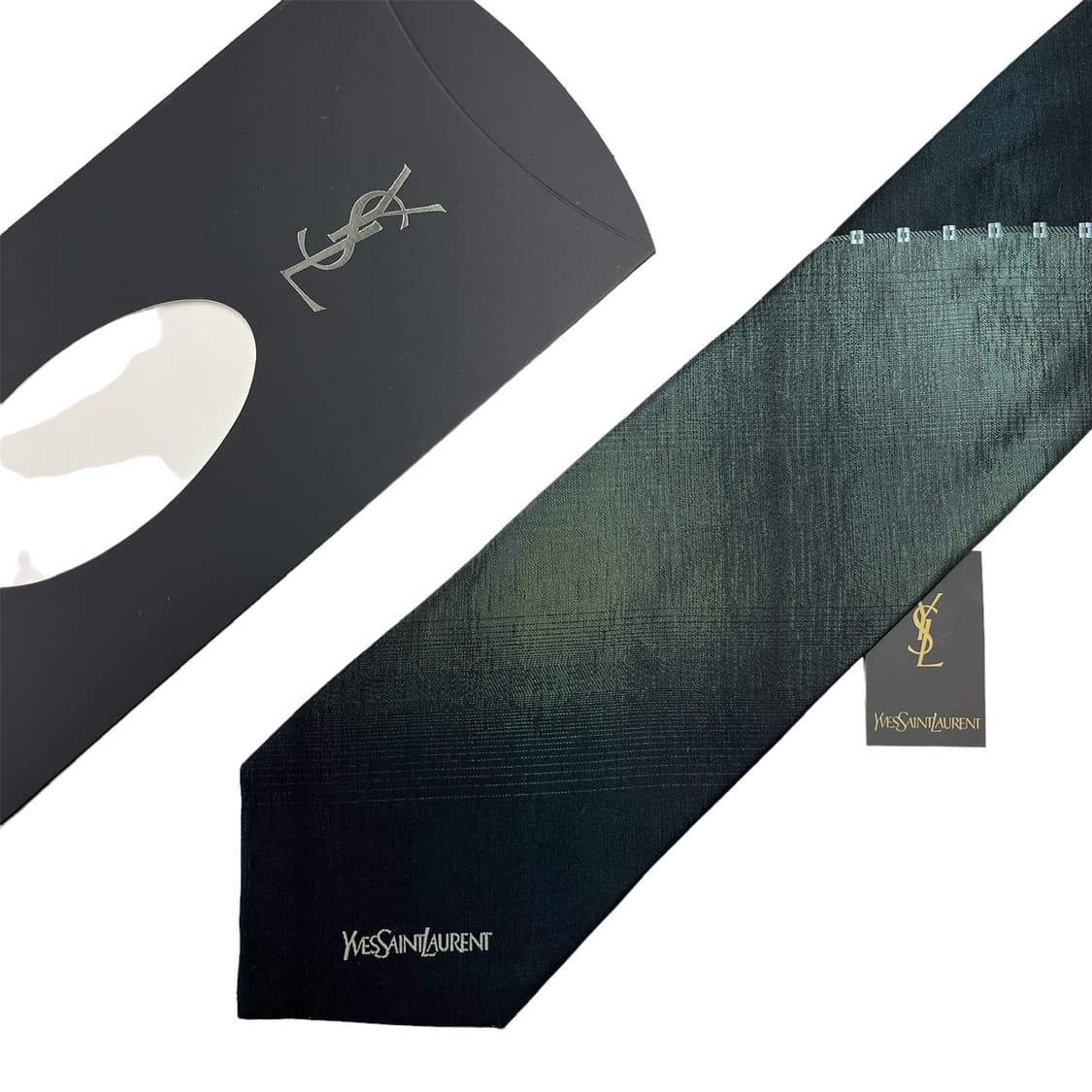 정품 명품 입생로랑 넥타이 9.3cm 청록색 자수로고 상품이미지1