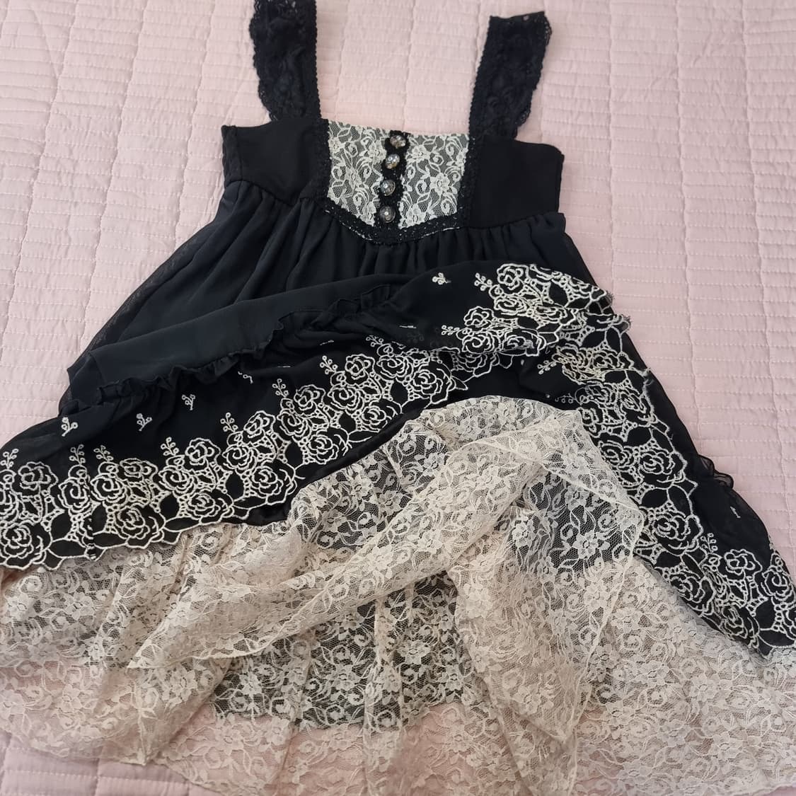 블랙 레이스 장식 시스루 원피스 상품이미지7