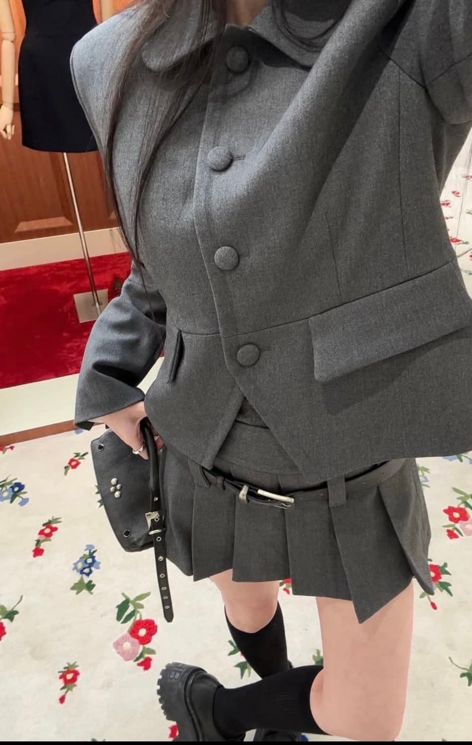 카키포인트 블랙 플리츠 스커트 블랙 상품이미지2