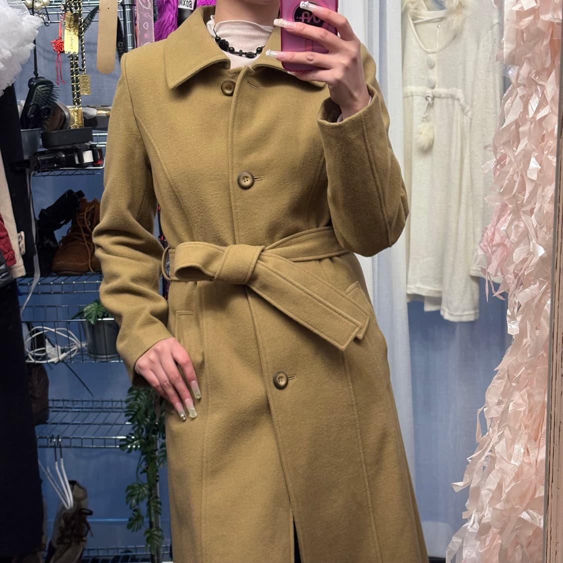 옐로우 모직 롱코트 상품이미지4