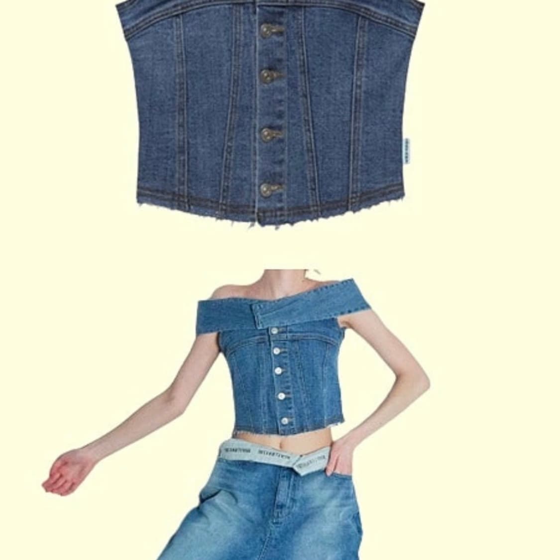 인스턴트펑크 데님 오프숄더 블라우스 상품이미지3