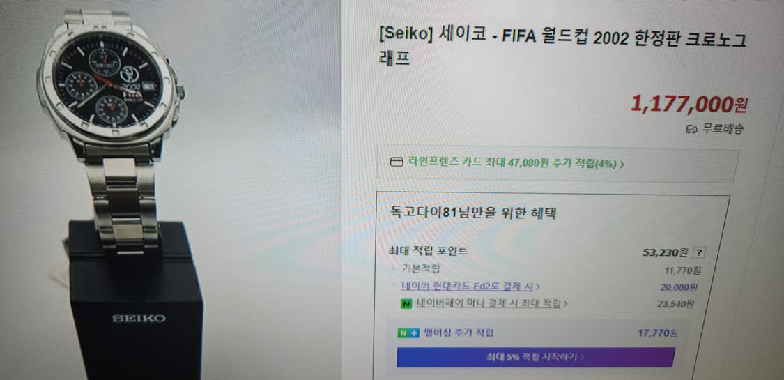 세이코 FIFA 2002 한일월드컵 크로노그래프 쿼츠 상품이미지1