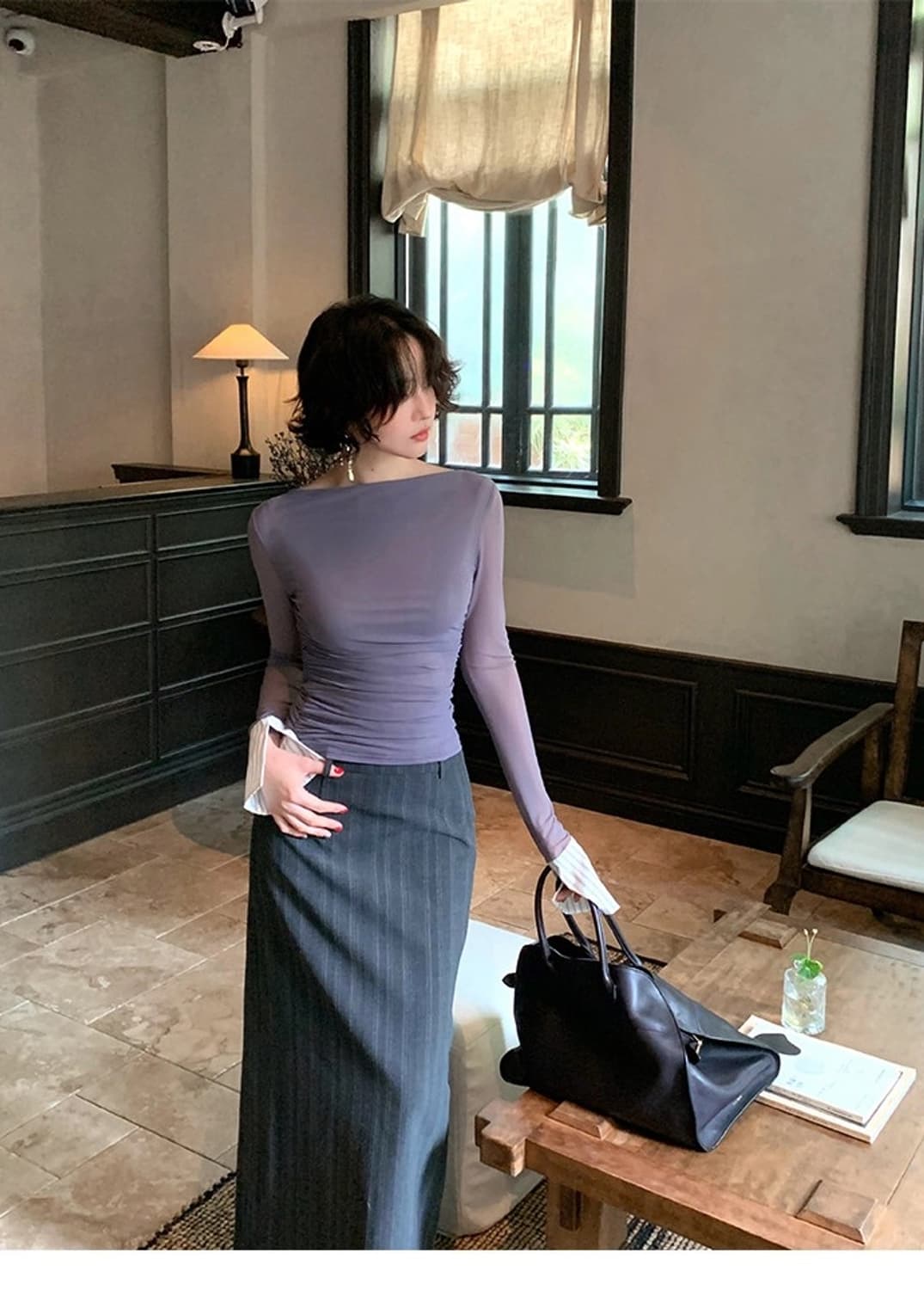 키스오브썸머 퍼넬 슬림핏 시스루 탑 블라우스 상품이미지3