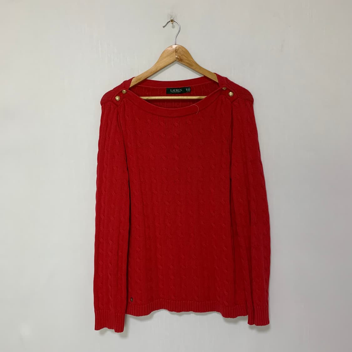 로렌 랄프로렌 빈티지 여성 스웨터 레드 케이블 꽈배기 니트 XL 상품이미지1