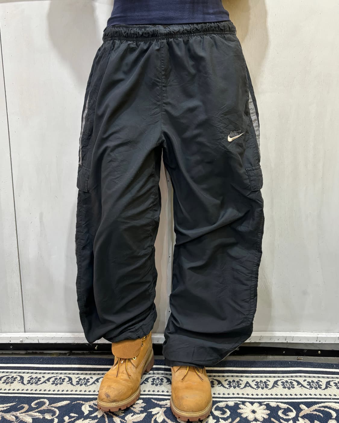 90s NIKE 네이비 & 아이보리 나일론 트랙 팬츠 상품이미지2
