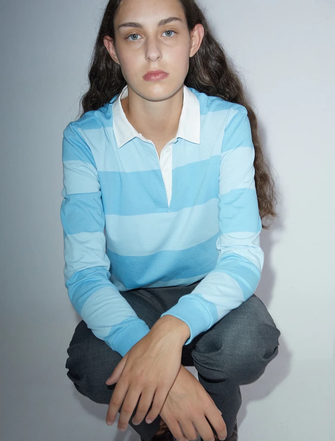 [XS,S,M]팔로마울 Susu 스트라이프 폴로 티셔츠/블루 상품이미지1