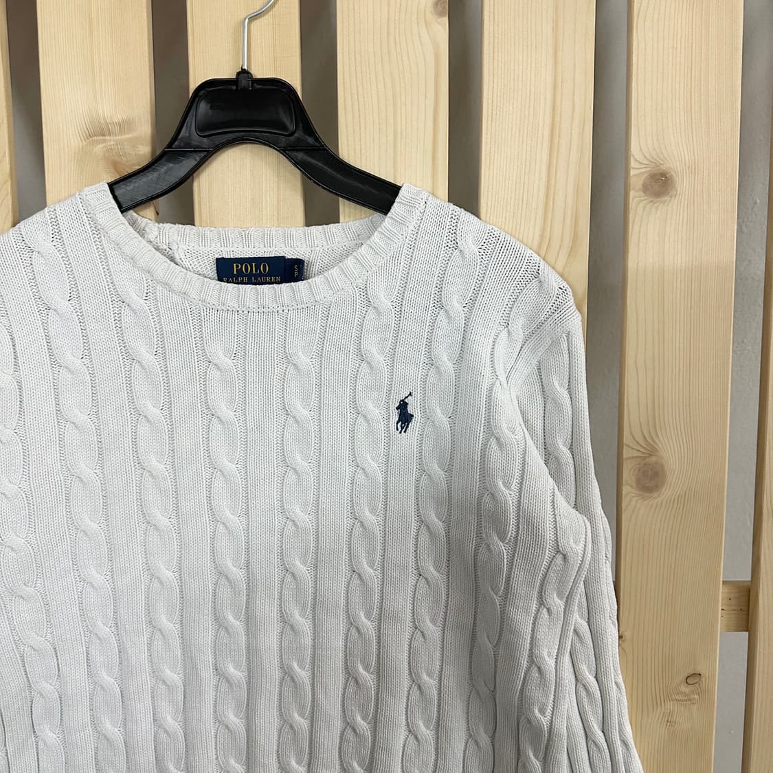 (S) 폴로 랄프로렌 아이보리 라운드넥 케이블 니트 스웨터 상품이미지5