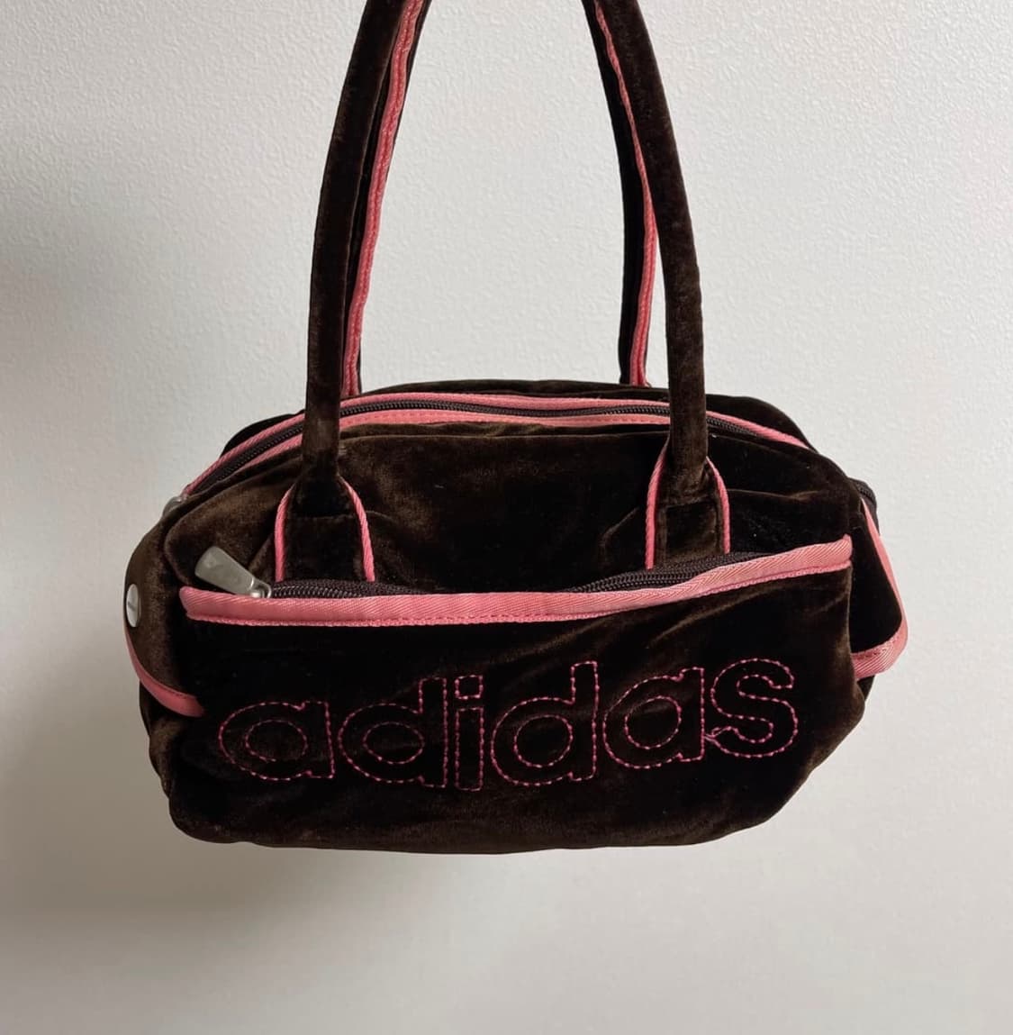 아디다스 빈티지 희귀 벨로아 벨벳 초콜릿 브라운 핑크 미니백 Y2K 가방 상품이미지4