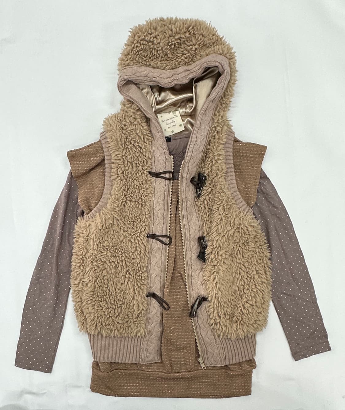 🤎라떼갸루 양털 코디세트🤎 도트 레이스 양털 떡코 러블리 조끼 상품이미지3