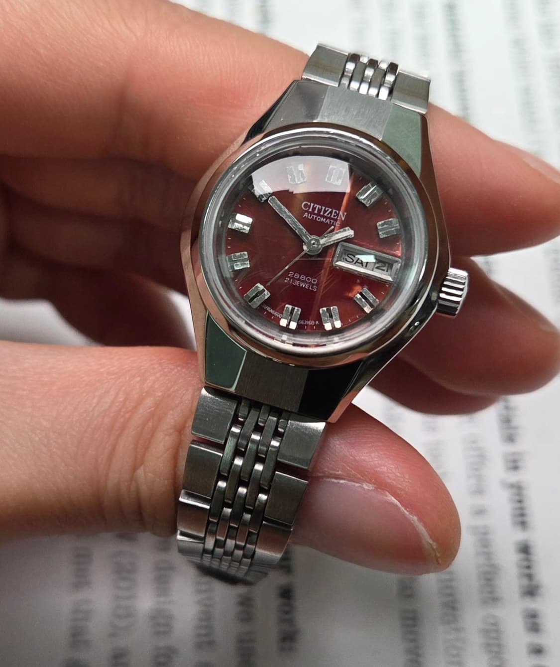 레어] 빈티지 시티즌 28800 하이비트 브라운판 컷유리 데이데이트 여성 상품이미지4