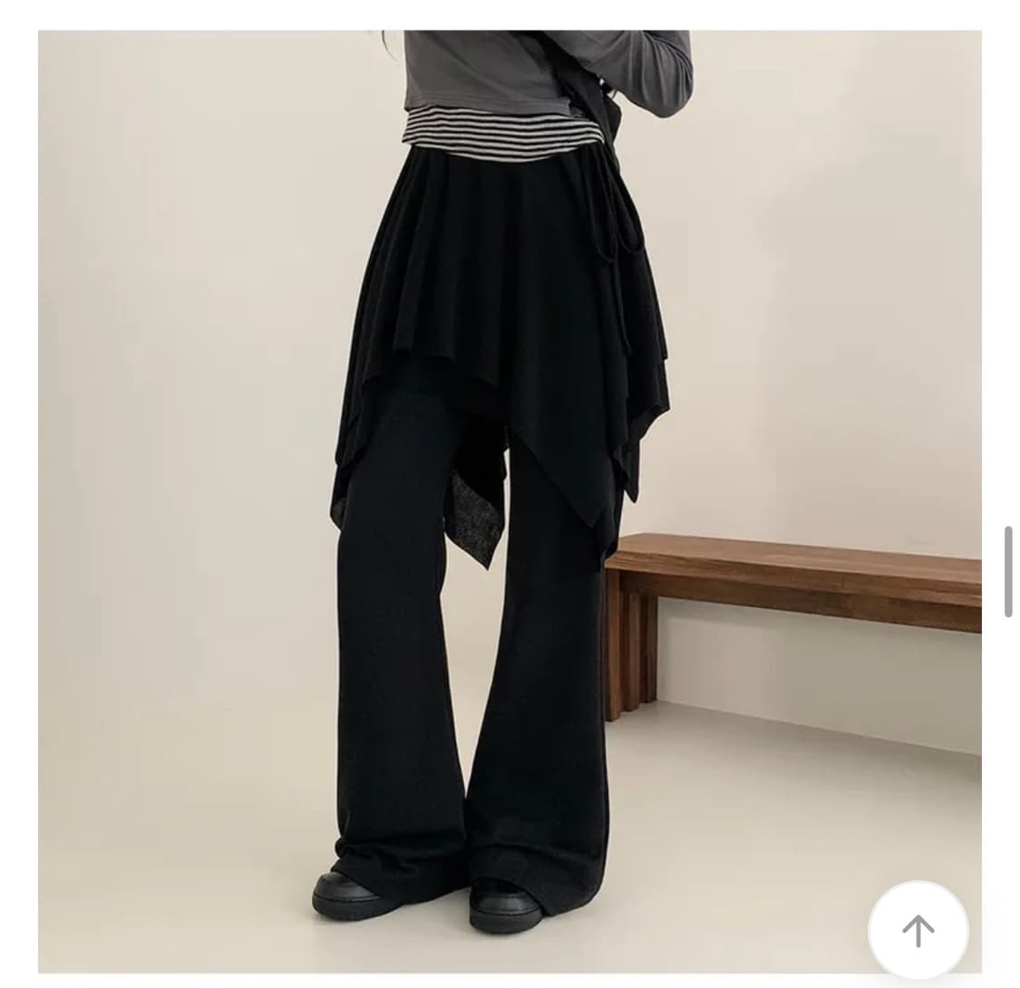 로린 언발 플레어 A라인 치마 리본 미드 스커트 블랙 상품이미지2