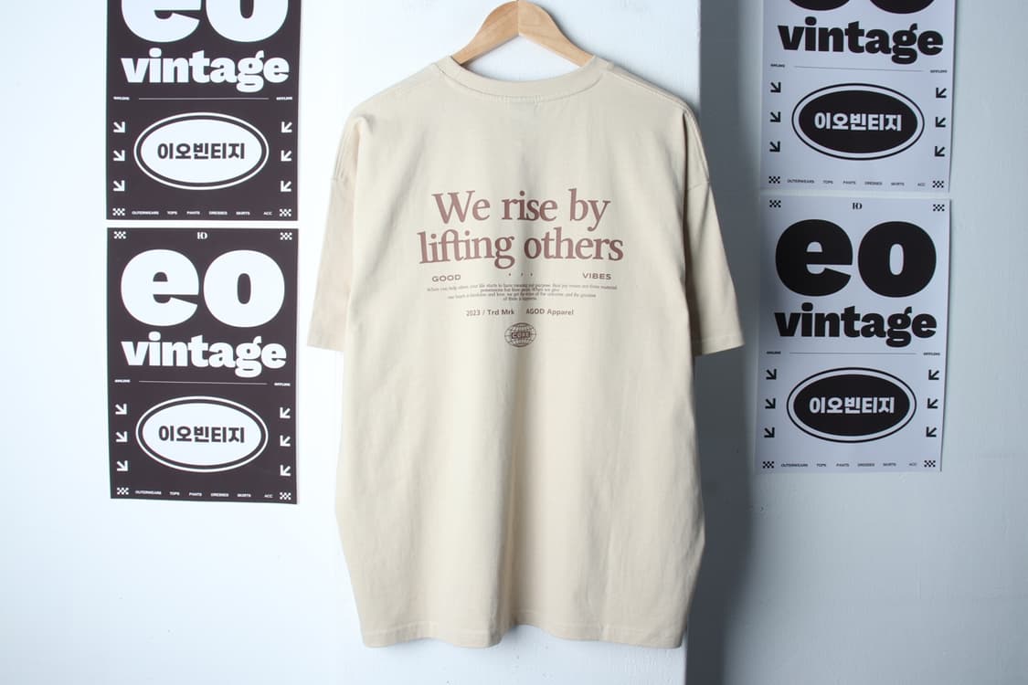 (M-XL) 반팔 티셔츠 오버핏 베이지 스몰로고-H33390 상품이미지6