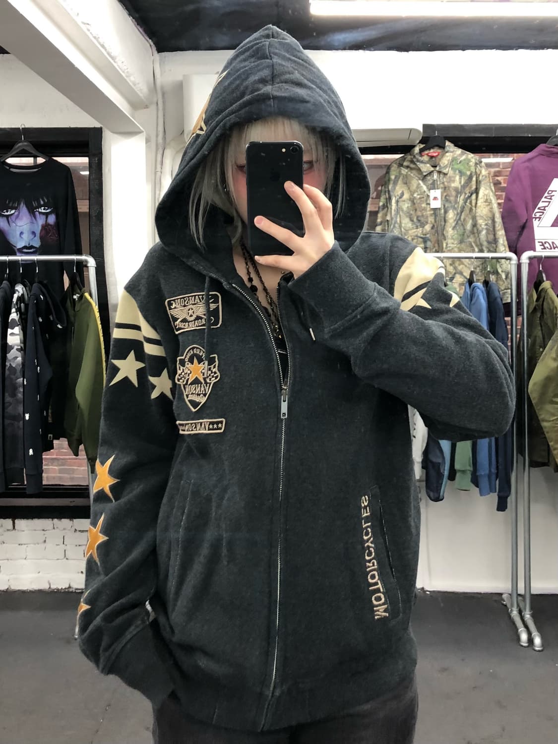 밴슨 레더 스타 패치 후드집업 상품이미지4