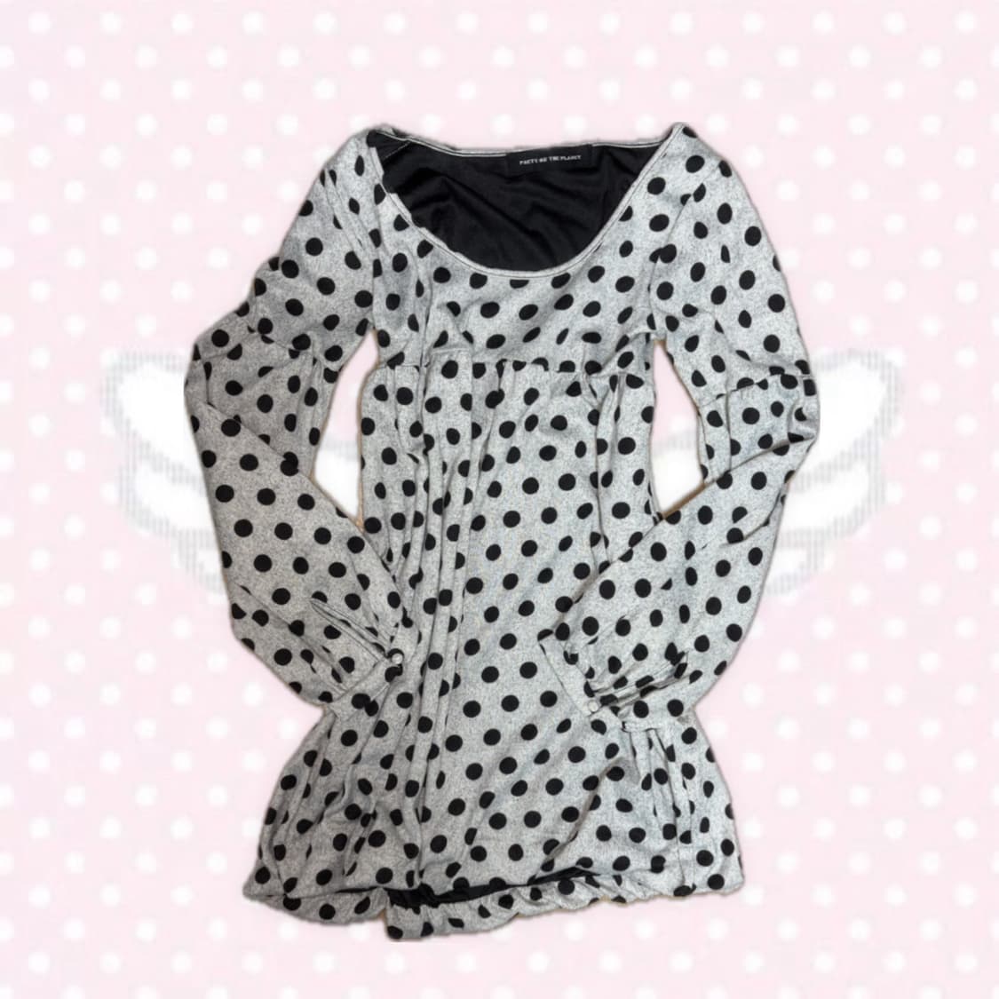 모리걸 히메갸루 그레이 도트 긴팔 원피스 탑 상의 상품이미지1