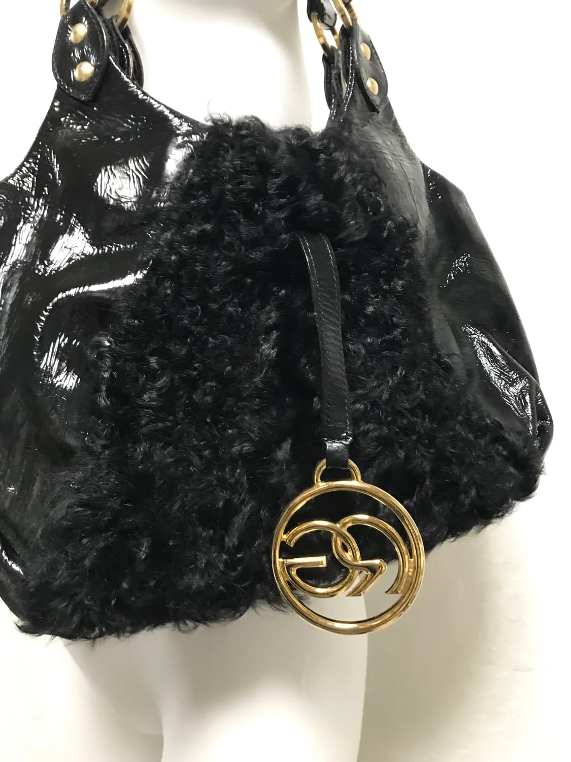 빈티지 갸루 펑크 금장 퍼 유광 레더 숄더백 가방 상품이미지4