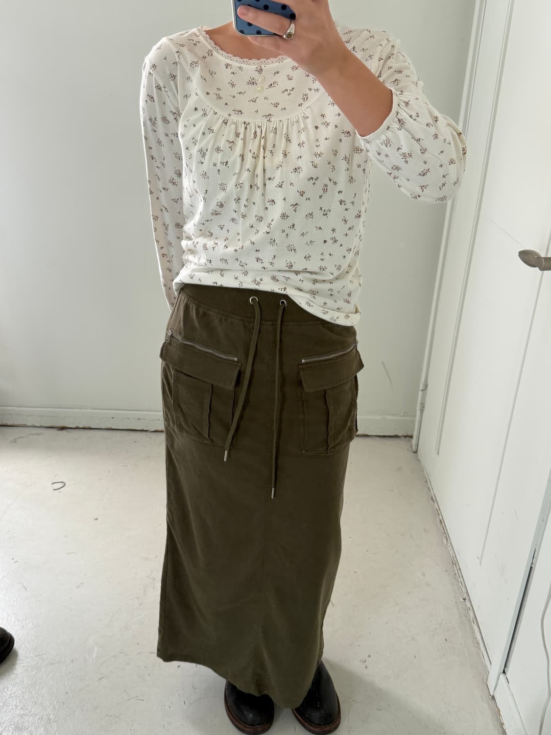 일본빈티지 카키 카고 롱스커트 상품이미지3