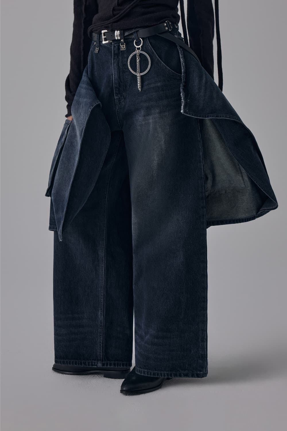 트리밍버드 랩 스커트 데님 팬츠 dark blue 상품이미지6