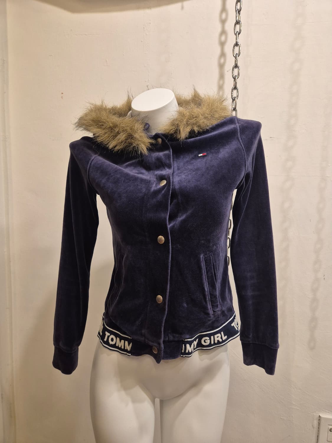 tommy girl 타미힐피거 네이비 벨벳 퍼 후드자켓 상품이미지1