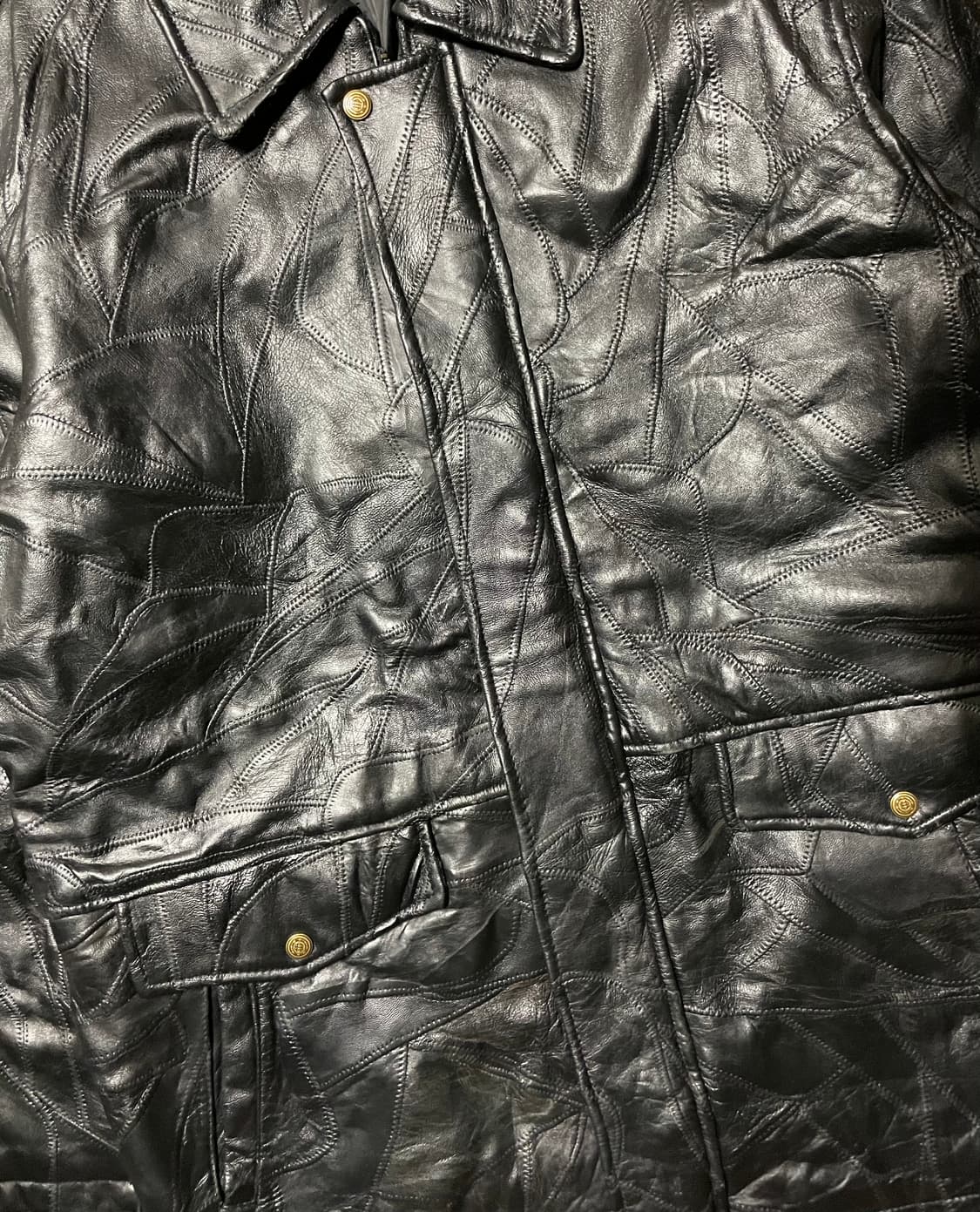 빈티지 램 가죽 패치워크 하프 코트- L 상품이미지2