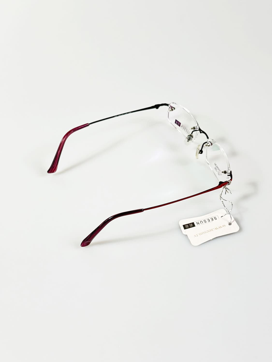 SEESUN 레드 티타늄 스퀘어 무테 프레임 빈티지 안경 상품이미지4
