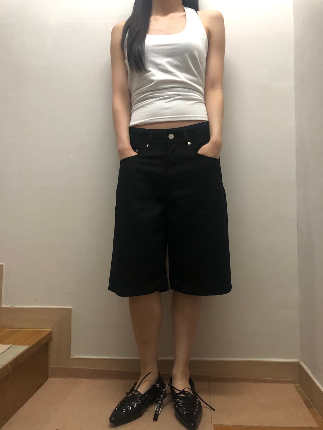 빈티지 레스트앤레크레이션 블랙 데님 버뮤다 팬츠 상품이미지7