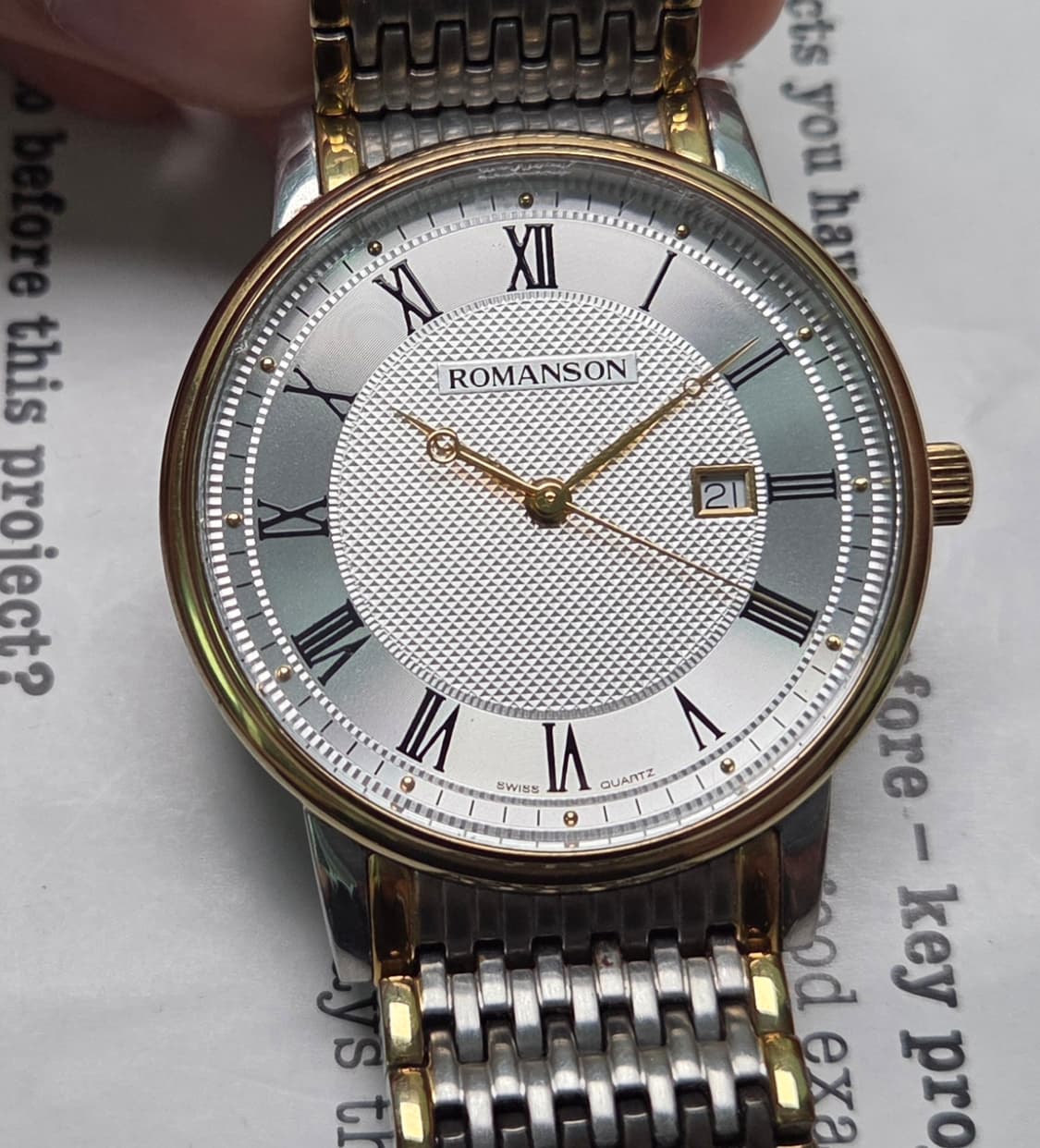 빈티지 로만손 기요쉐다이얼 콤비 쿼츠 드레스워치 남성용 브레이슬릿 ver 상품이미지1