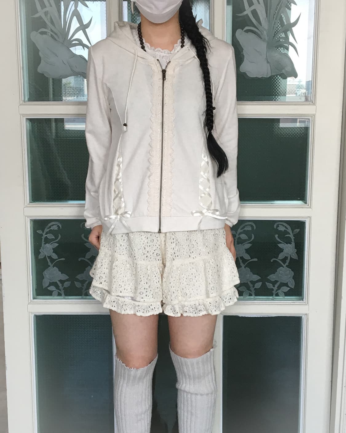 Axes femme lace trimming lace up point h 상품이미지6