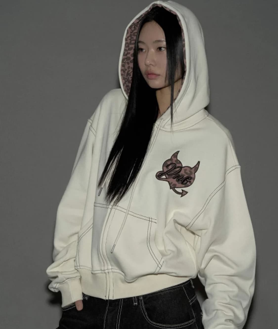 플리즈노팔로우 레오파드 후드집업 아이보리 상품이미지1