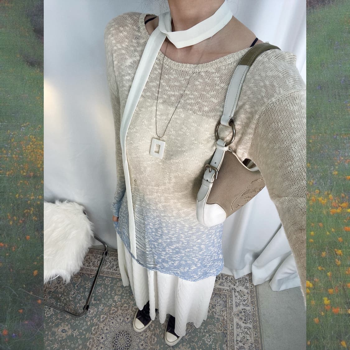 하늘색 데미지 그라데이션 롱 니트 상품이미지3