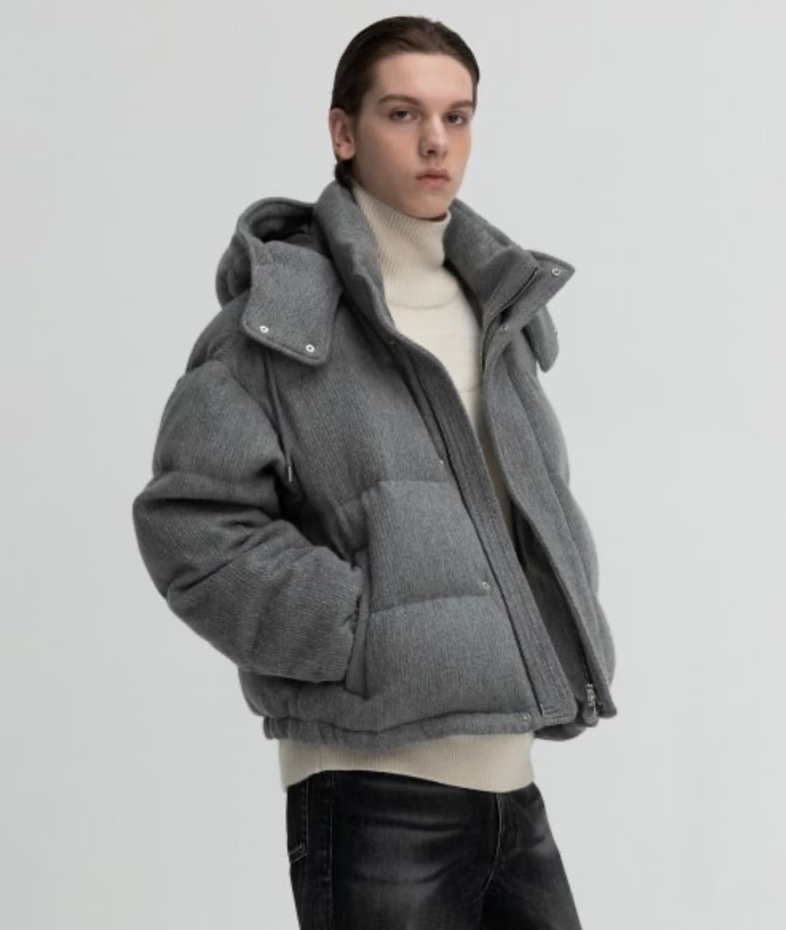 인사일런스 텍스처드 울 구스다운 자켓 패딩 그레이 M 상품이미지1