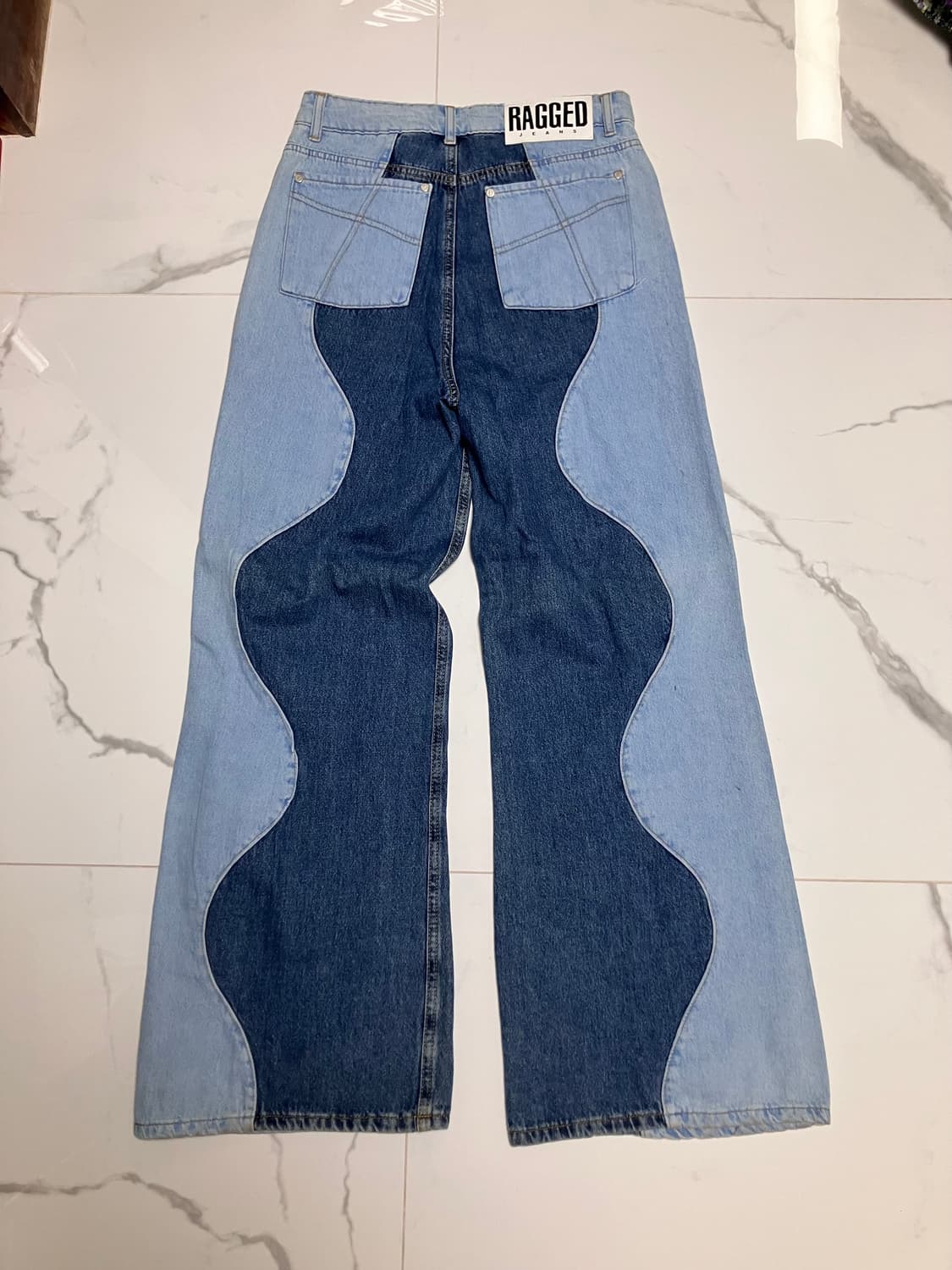 The Ragged Priest 웨이브 투톤 데님 와이드 팬츠 청바지 상품이미지3