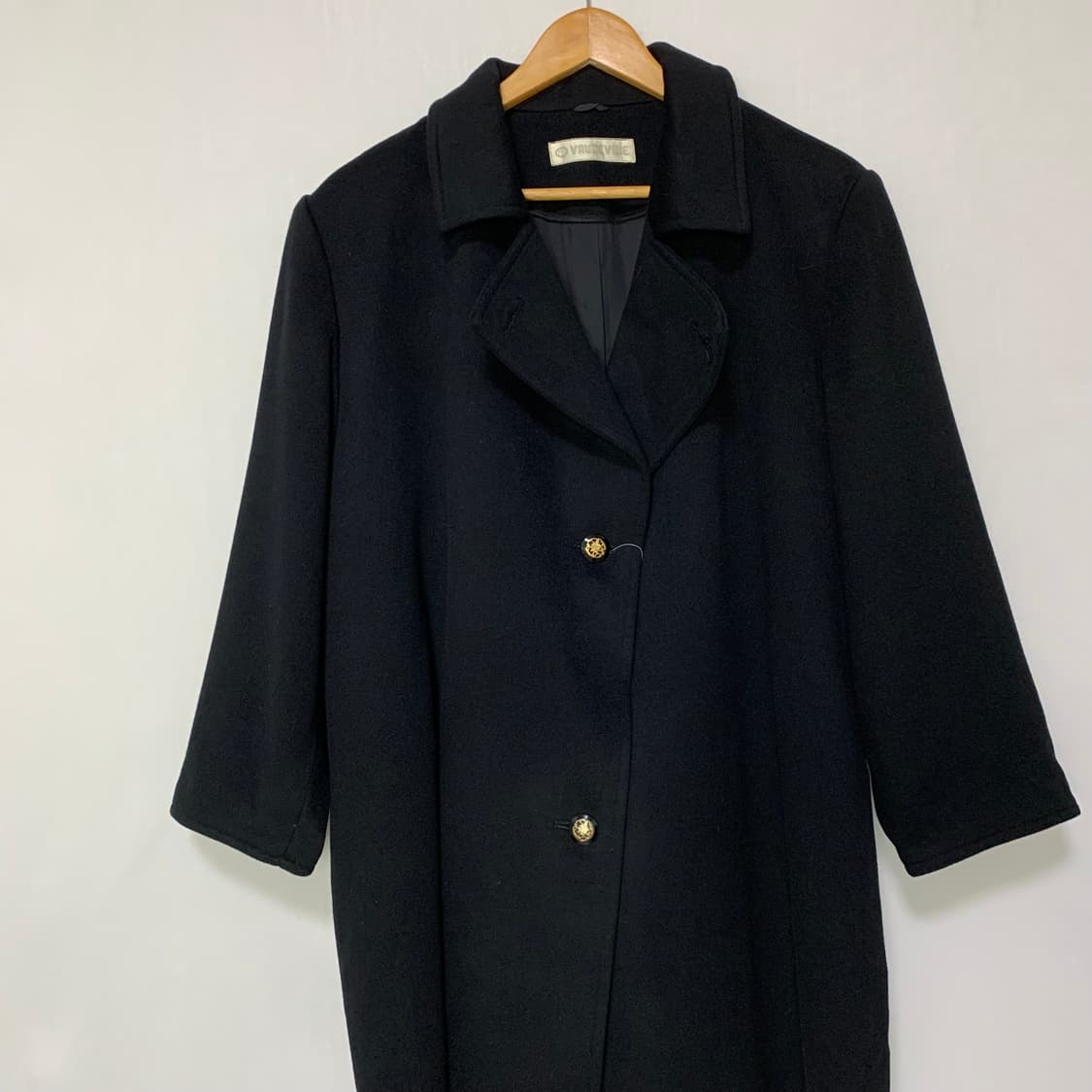 빈티지 캐시미어 100% 블랙 버튼 하프 코트 남녀공용 상품이미지2