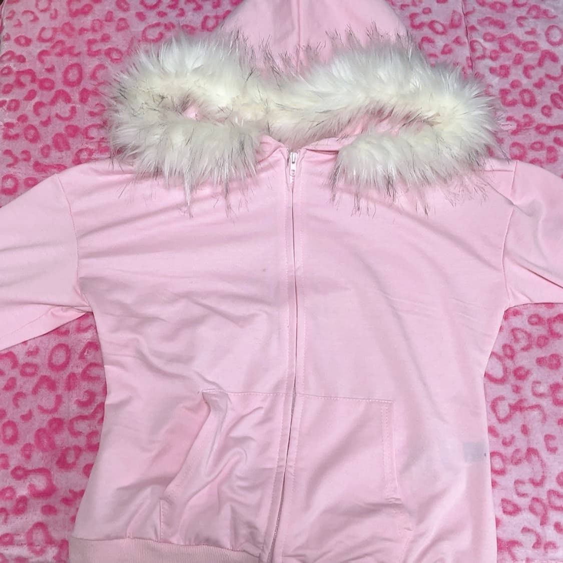 베이비핑크 퍼 후드집업  상품이미지1