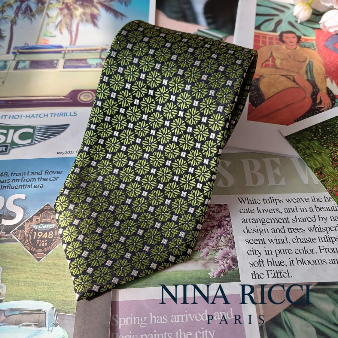 니나리치 실크 그린 패턴 넥타이 9.8cm A+등급 A19793
 상품이미지2