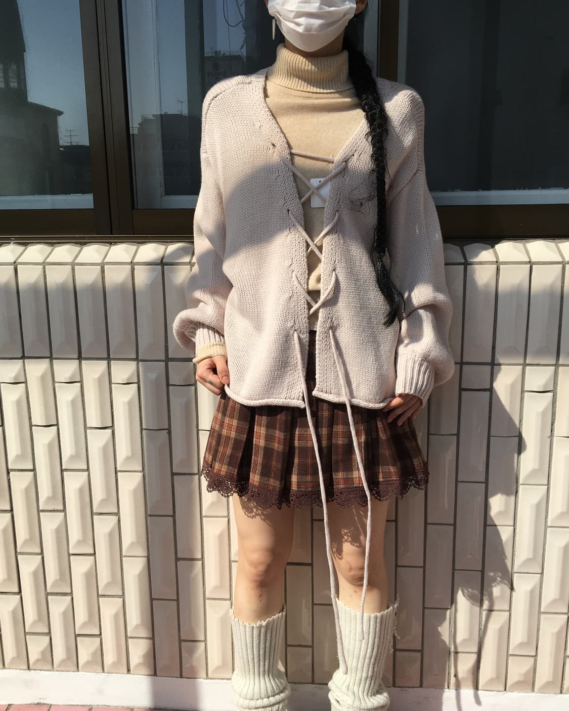 Lace up point knit cardigan 상품이미지1