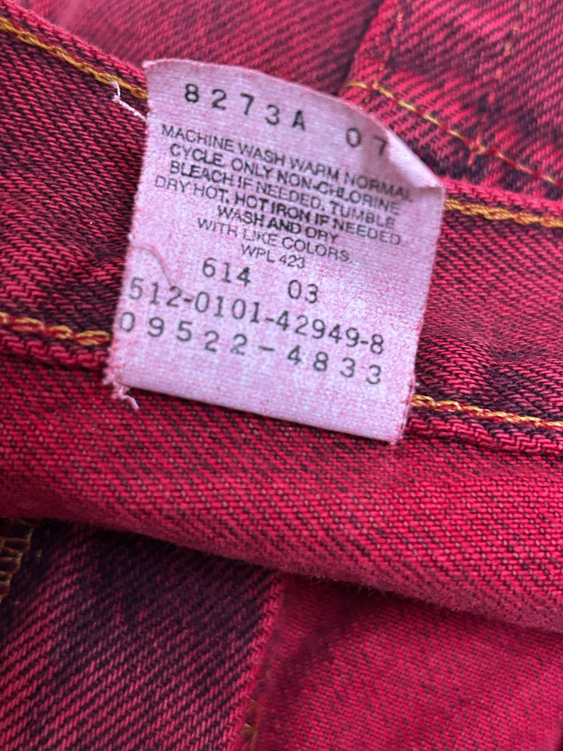 리바이스 550 90s USA 가먼트 다잉 버건디 데님팬츠 상품이미지7