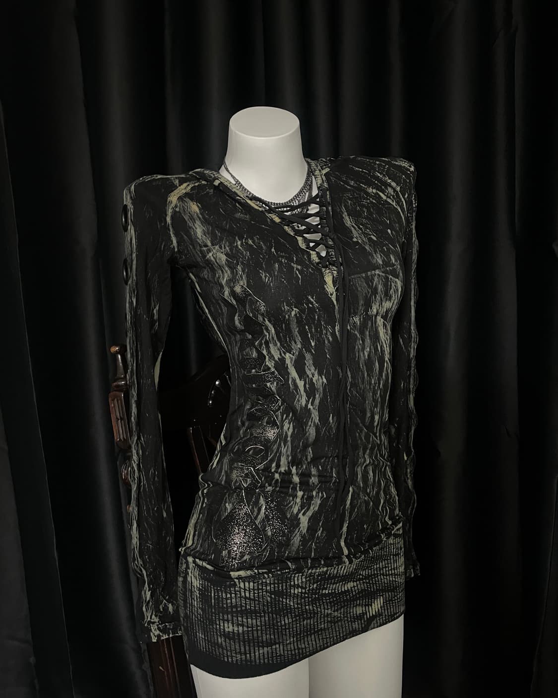 Salvage Lace-up Marble Longsleeve Dress 상품이미지2