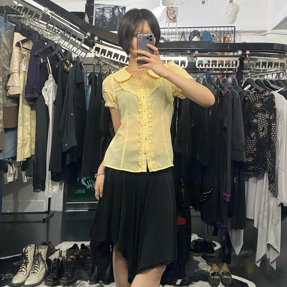 Axes femme 옐로우 퍼프 소매 디테일 블라우스 상품이미지9