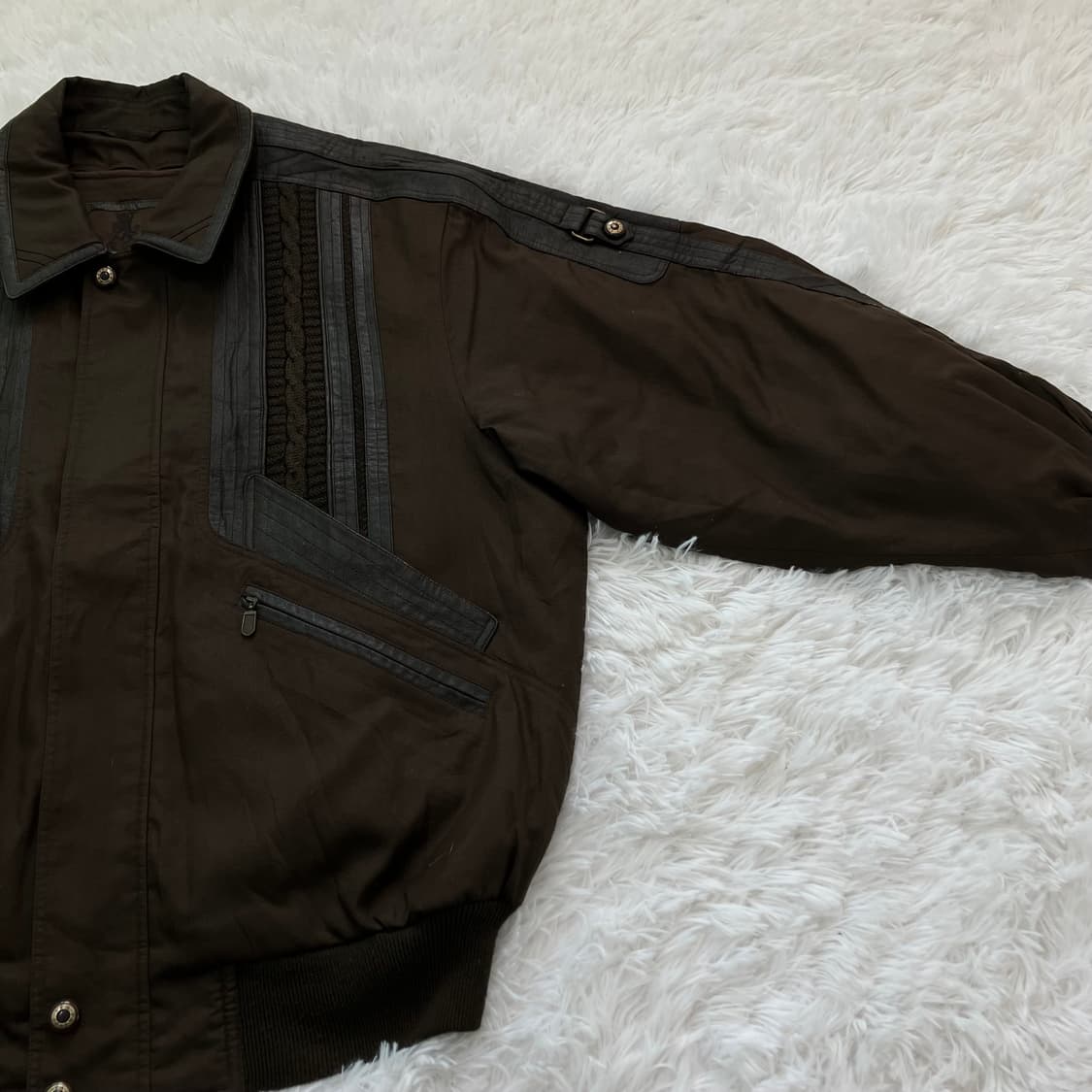 빈티지 초코 브라운 레더 라인 블루종 787 y2k 스트릿 갸루 펑키 일 상품이미지5