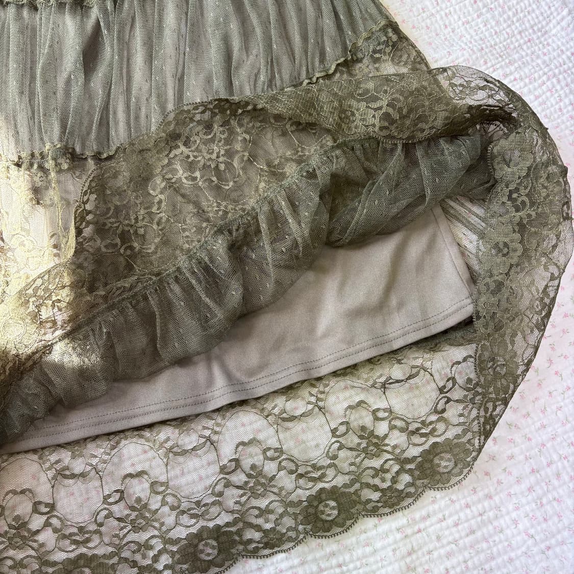 AXES FEMME 엑시즈팜/ 레이스 캉캉 롱 스커트 카키롱스커트 상품이미지5