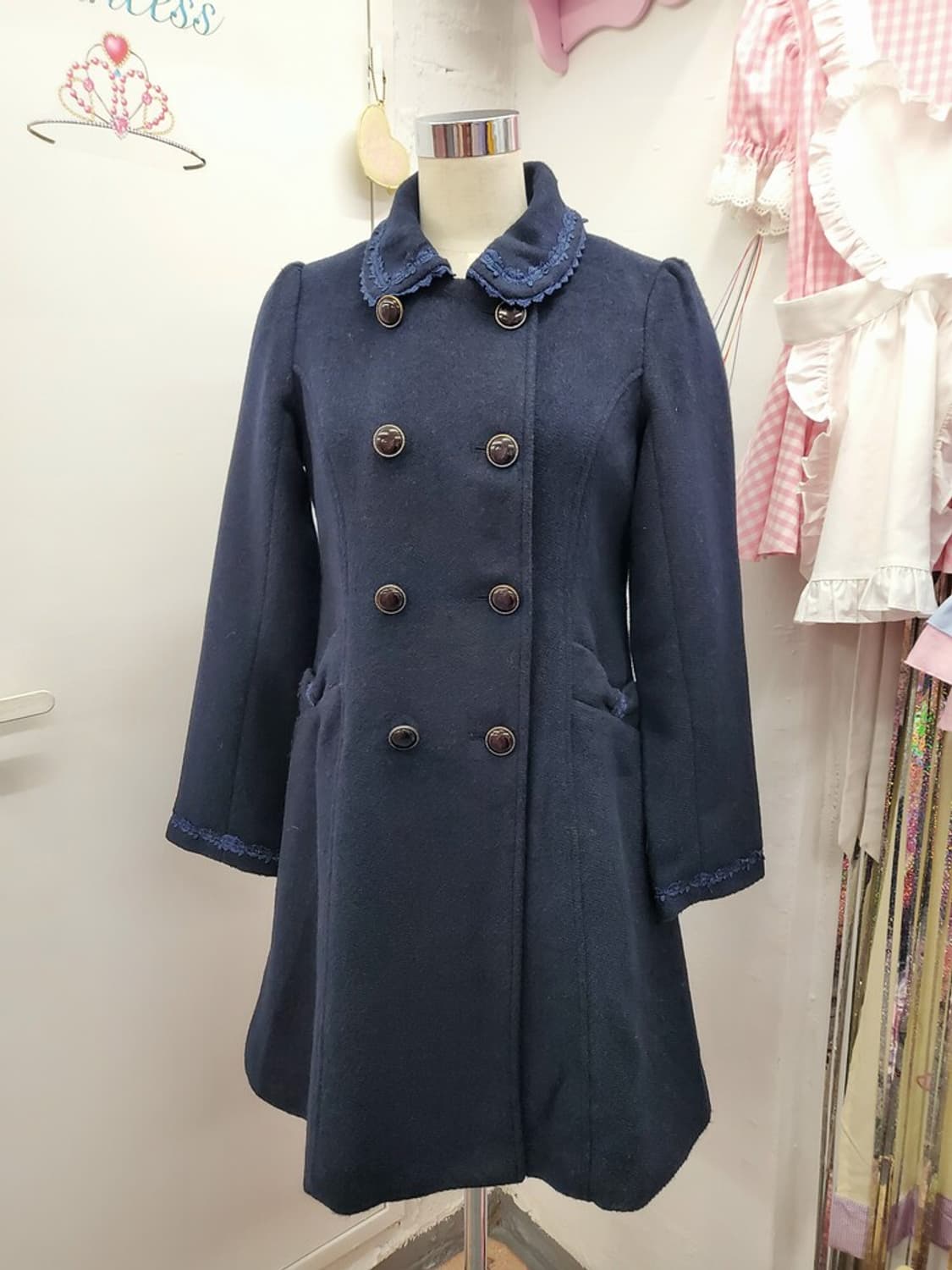 급처상태좋음!액시즈팜 레이스 꽃자수 리본포켓 더블 코트 자켓 리즈리사st 상품이미지1