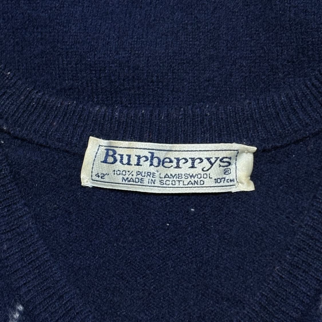 Burberrys 100% 램스울 아가일 패턴 네이비 브이넥 니트 스웨터 상품이미지3
