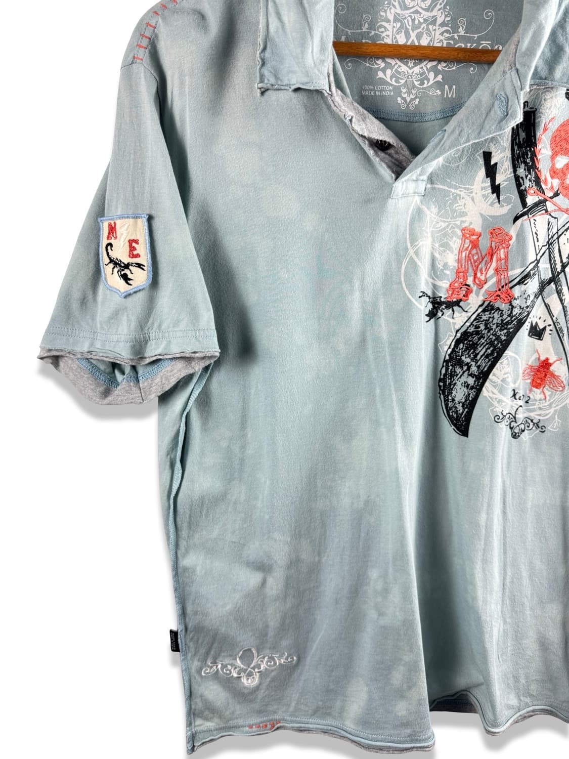 JPN Y2K 스컬 패치 하늘 카라티셔츠2397 상품이미지4