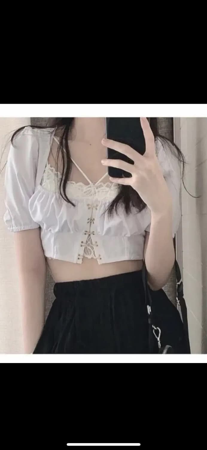 버클 코르셋 크롭탑 레이스 브라렛세트 블라우스 무채색시즈니룩콘서트페스티벌 상품이미지1