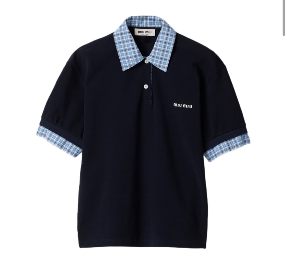 구매)  미우미우 피케 앤 포플린 폴로 셔츠 상품이미지1